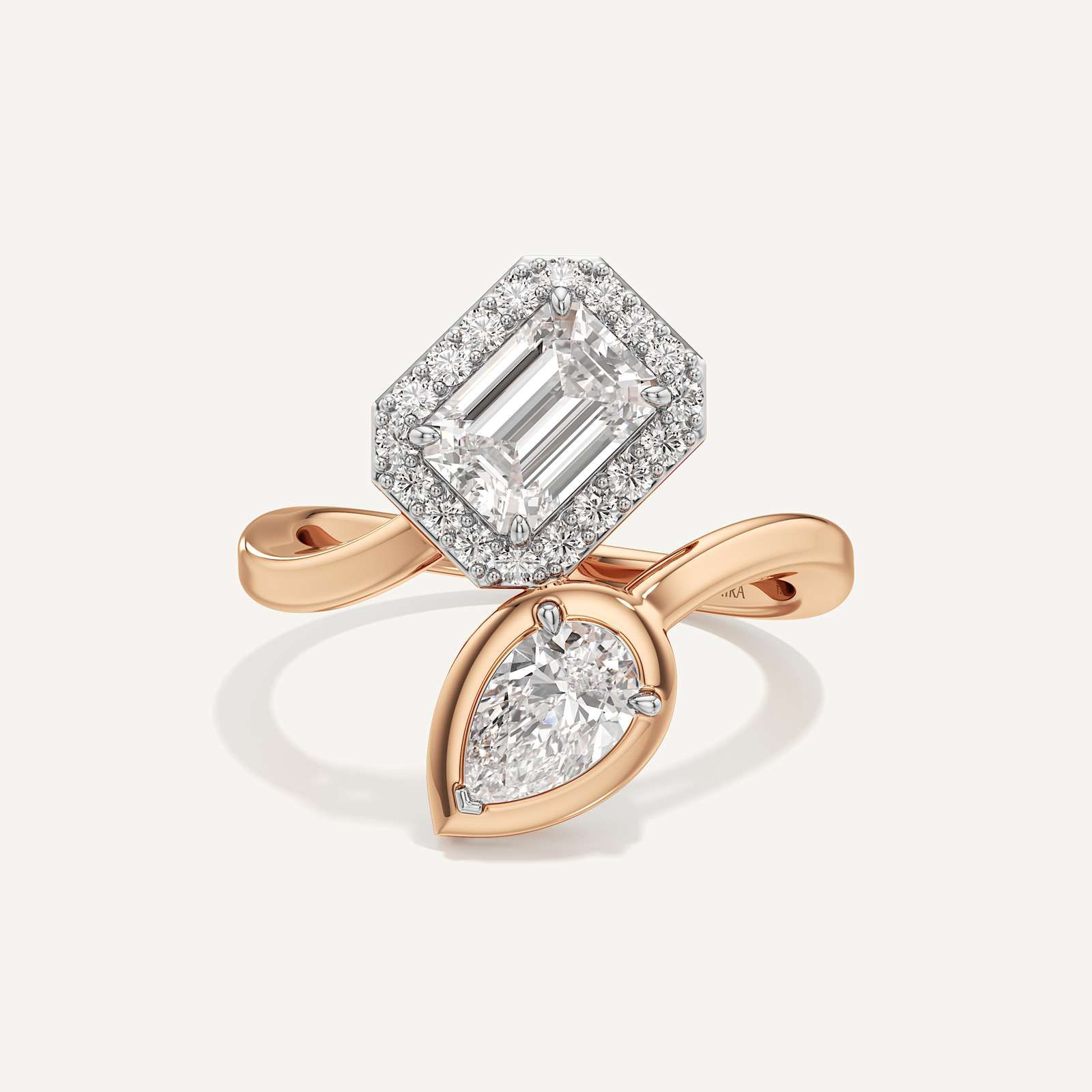 Emerald & Pear Two Prong Toi et Moi Diamond
