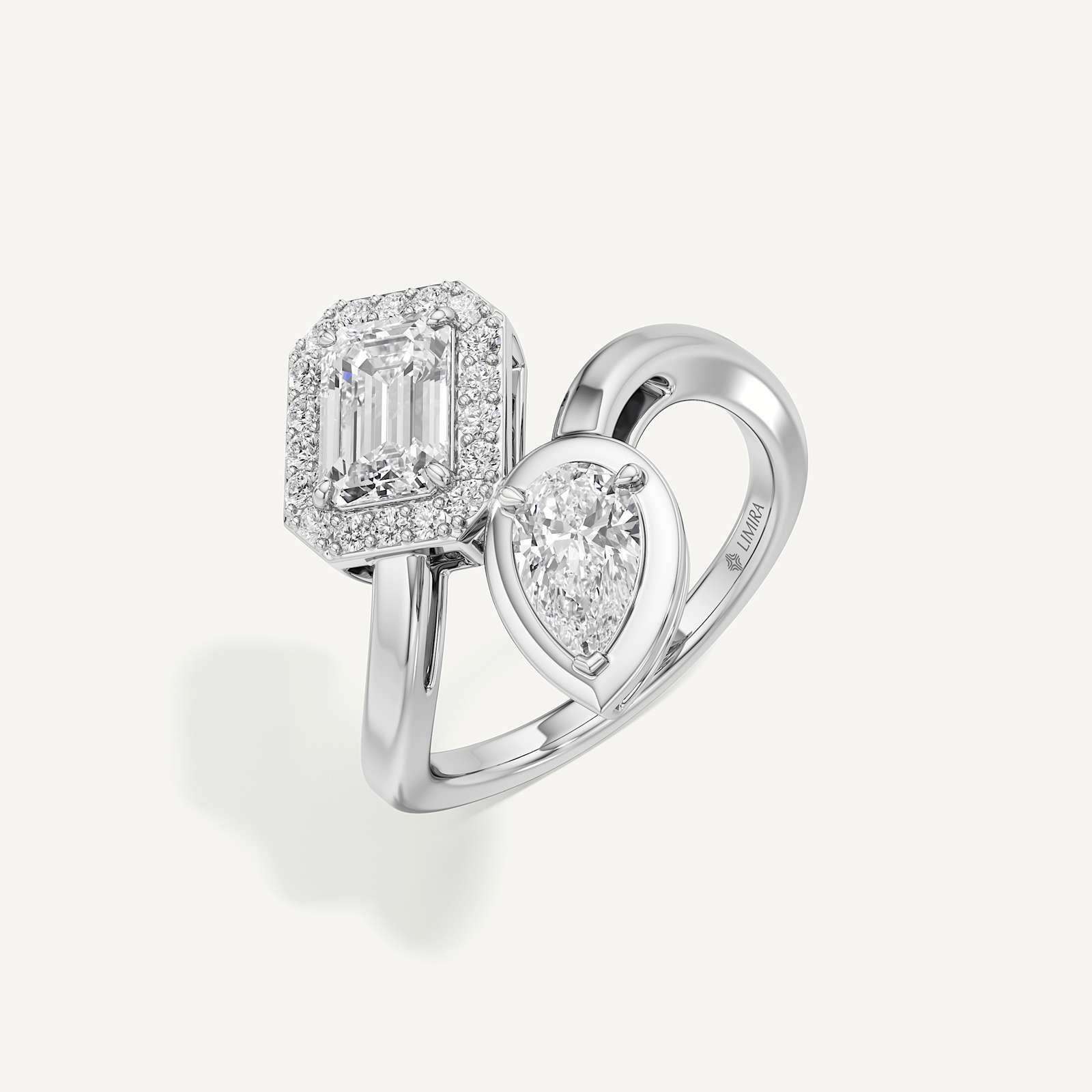 Emerald & Pear Two Prong Toi et Moi Diamond
