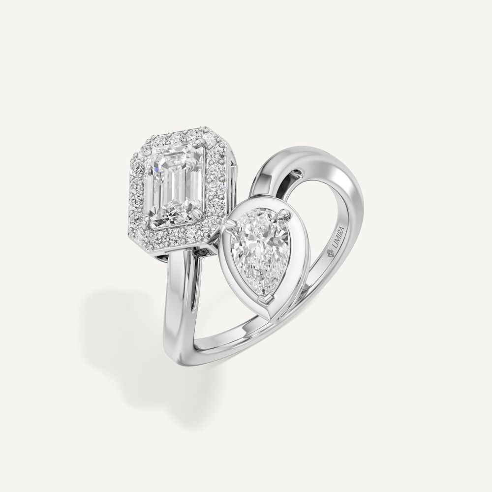 Emerald & Pear Two Prong Toi et Moi Diamond